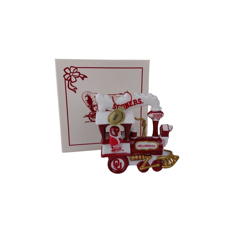 Danbury Mint 2005 OU OKLAHOMA University Sooners Santa Train Ornament NCAA  box